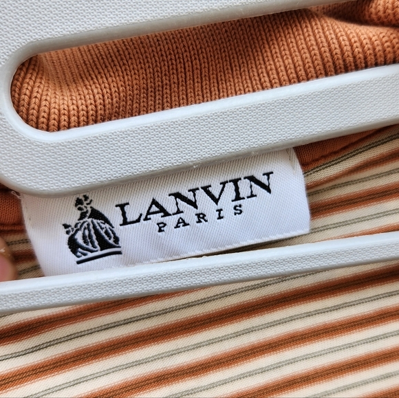 LANVIN Long Sleeve Embroidered Logo Striped Polo Shirt - Picture 10 of 13